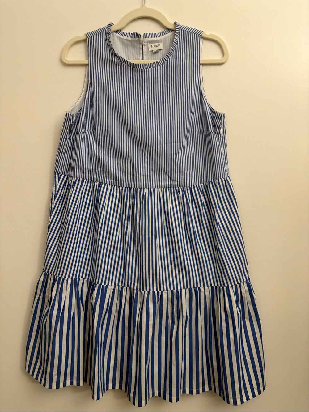 J.Crew Blue White Striped Tiered Dress Sleeveless Pockets Size 6